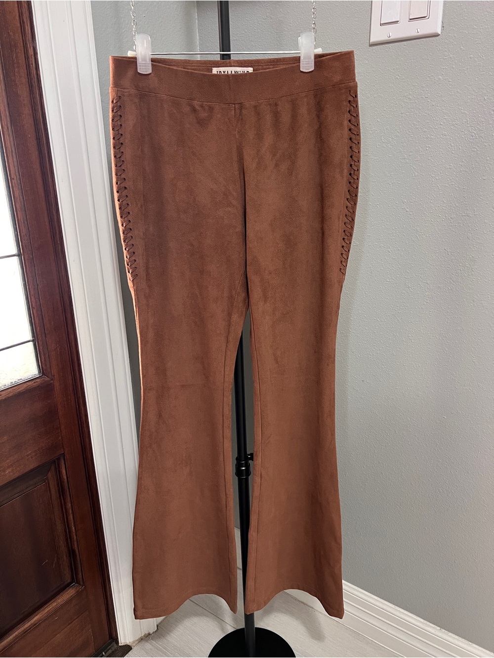 Idyllwind Faux Suede Embellished Lace Up Flare Pants Small